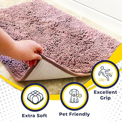 Muddy Mat® Original Dog Door Mat for Muddy Paws, Super Absorbent Microfiber, Non-Slip Washable Pet Rug, Quick Dry Chenille Entryway Carpet, Machine Washable Indoor Outdoor mat, Pink 48"x72"