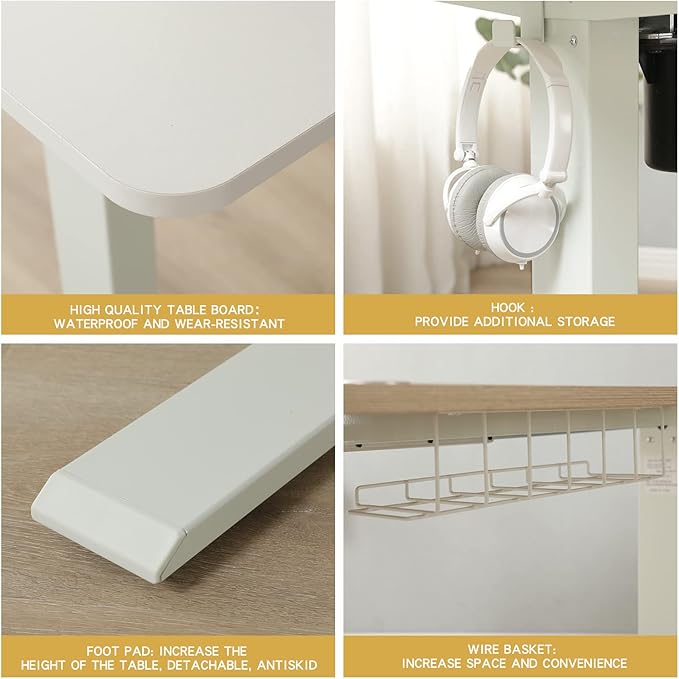 Adjustable Height Electric Standing Desk - 55 x 24 Inch Sit Stand Computer Desk, Stand Up Desk Table for Home Office, White Frame/White + Oak Top