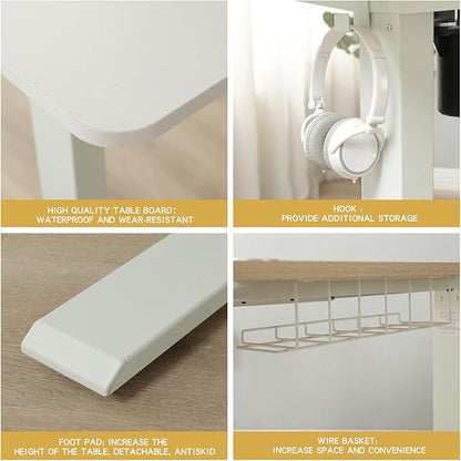 Adjustable Height Electric Standing Desk - 55 x 24 Inch Sit Stand Computer Desk, Stand Up Desk Table for Home Office, White Frame/White + Oak Top
