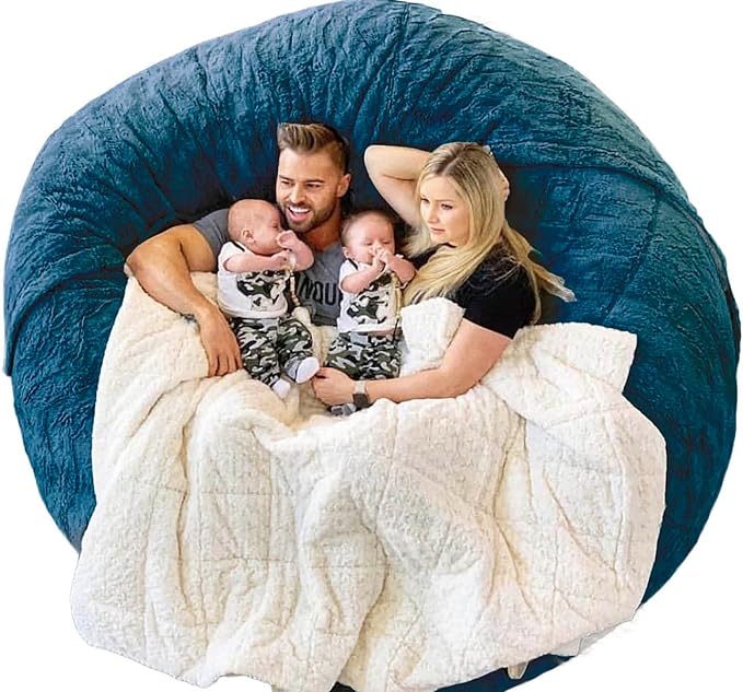 6FT Giant Fur Bean Bag Chair Cover, Ultra Soft Bean Bag Bed for Adults (No Filler, Cover only), Big Round Soft Fluffy Faux Fur Bean Bag Lazy Sofa Bed Cover, Machine Washable Big Size Bean Bag Cover