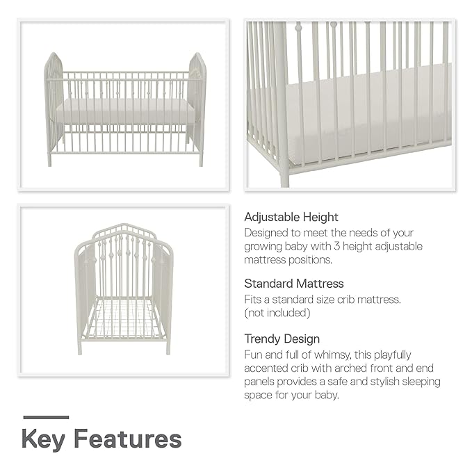 Novogratz Bushwick Metal Crib with Adjustable Mattress Height, Off White