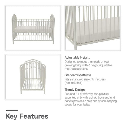 Novogratz Bushwick Metal Crib with Adjustable Mattress Height, Off White