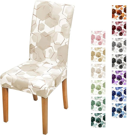 Gibelle Dining Room Chair Covers Set of 4, Soft Stretch Kitchen Chair Covers Slipcover Protector, Removable Washable Geometric Parson Chair Covers 4 Pack, Beige