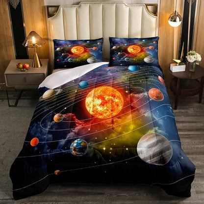 Erosebridal Solar System Bedding Set Twin Galaxy Space Comforter Set for Kids Boys Toddler Outer Space Room Decor Nebula Planets Orbit Comforter Celestial Universe Stars Quilt Duvet 1 Pillowcase