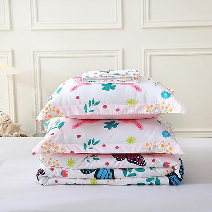 Girls Butterfly Comforter Set Queen Size 7 Piece Bed in A Bag Colorful Flowers Leaves Bedding Set for Kids Teens Super Soft All Season