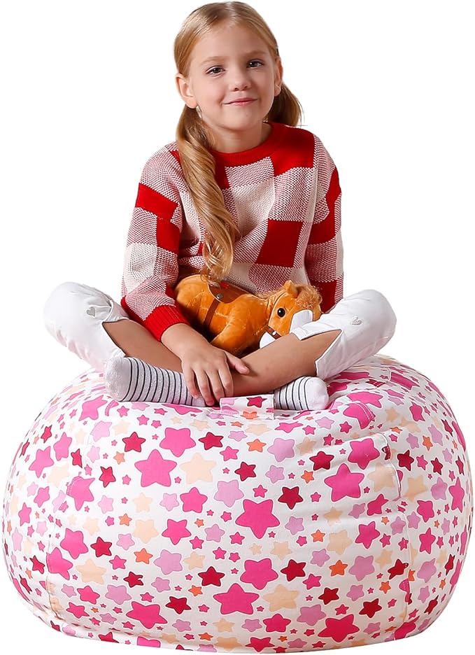 Aubliss Stuffed Animal Bean Bag Storage Chair (Pink Star, Medium (32''))