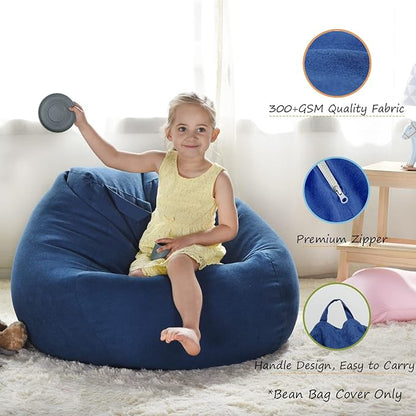 YuppieLife Stuffed Animals Bean Bag Chair Cover Candy-Colored Bean Bag(Just Cover, No Filling)/Large Stuff 'n Sit Organization/Toy Storage Bag/Kids Toys Organizer（27'',Navy blue