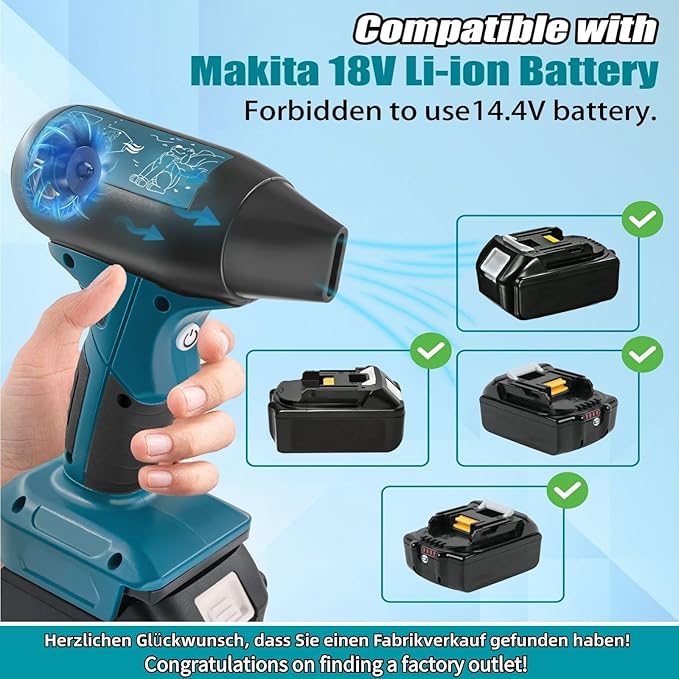 Mini Jet Blower Portable Violent Turbo Fan,Electric Compressed Air Duster for Makita Battery,Camping,Outdoors,Car,130000RPM High Speed Fan(18V Battery Not Included)