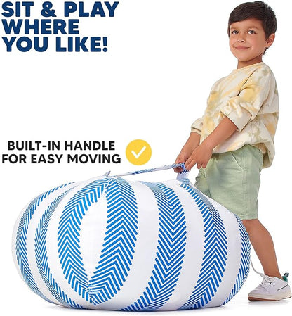 5 STARS UNITED Stuffed Animal Storage Bean Bag – Toy Storage Organizer and Bean Bag Chair for Kids Holds up to 90+ Plush Toys – Cotton Canvas Bags Cover for Boys and Girls Ages 4-11, Blue Stripes