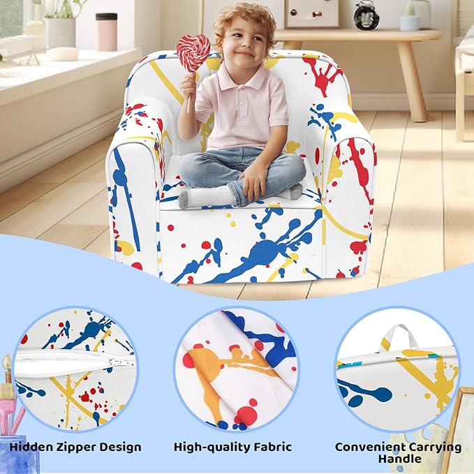 Cuddly Toddler Chair, Kids Snuggly-Soft armchair,Kids Sofa Chair with Washable and Removable Cover,Toddler Foam Chair with Friendly Carrying Handle, Reading Couch for Boys and Girls