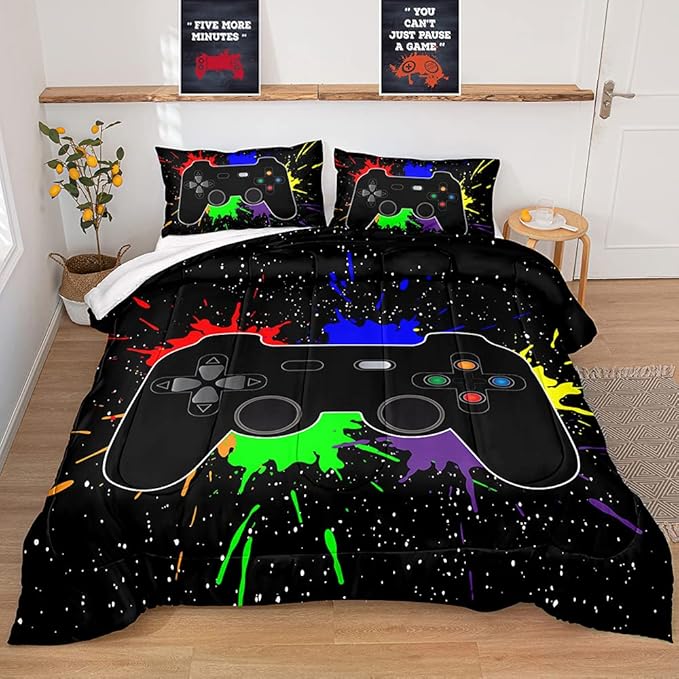 Gaming Comforter for Boys Teen,Game Contoller Bedding Set for Boys Kids,Down Alternative Comforter for All Season,Gamer Home Decor for Boys Comforter Set (Comforter-Game27, Queen)
