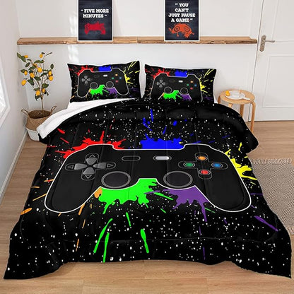 Gaming Comforter for Boys Teen,Game Contoller Bedding Set for Boys Kids,Down Alternative Comforter for All Season,Gamer Home Decor for Boys Comforter Set (Comforter-Game27, Queen)