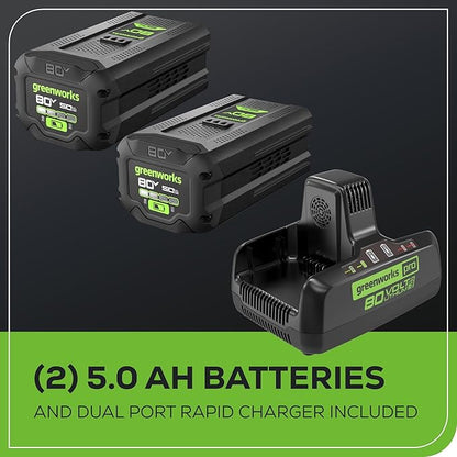 Greenworks 80V (800 CFM) Dual Port Backpack Blower with (2) 5.0 Ah Batteries, Dual Port Rapid Charger