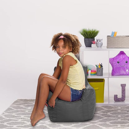Posh Creations Bean Bag Structured Seat for Toddlers and Kids, Comfy Chair for Children, Pasadena, Charcoal Gray
