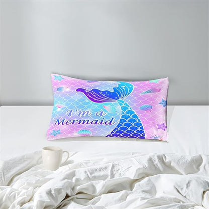 Twin Mermaid Bedding Sets for Girls Pink Mermaid Twin Comforter Set for Girls Soft Breathable Microfiber Mermaid Skin Surface Scales Quilt with Pillowcase Ocean Life Mermaid Bedroom Decor, 2Pcs