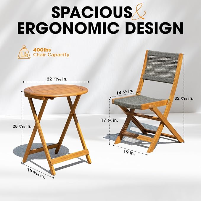 Solid Sauvage Bistro Set with Round Table (Black), Onesize, Wood Rope Design - Gray