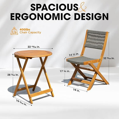 Solid Sauvage Bistro Set with Round Table (Black), Onesize, Wood Rope Design - Gray