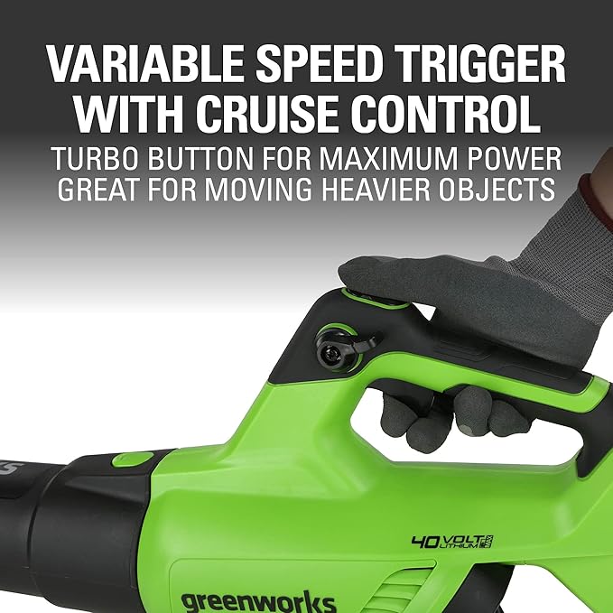 Greenworks 40V (120 MPH / 500 CFM / 75+ Compatible Tools) Cordless Axial Leaf Blower, Tool Only