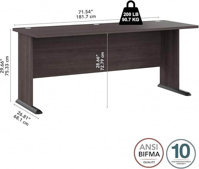 Bush Business Furniture Studio A Computer Desk, 6 Foot Gaming and Work Table for Home or Professional Office, 72W, Storm Gray
