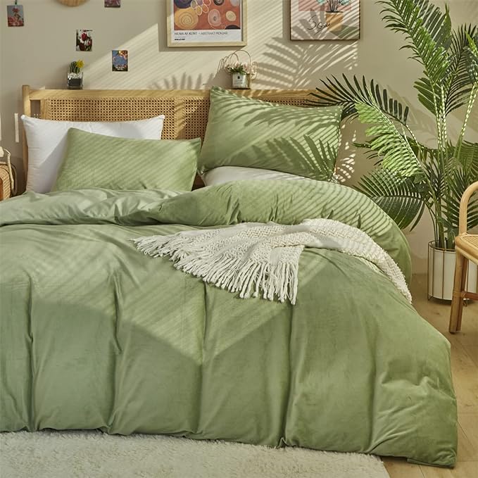 Sage Velvet Comforter Sets Solid Sage Green Flannel Bedding Set King Women 3 Pieces Sage Green Velvet Blanket Winter Bedding Set Men Sage Green Flannel Bed Comforter Set King Bedding Set