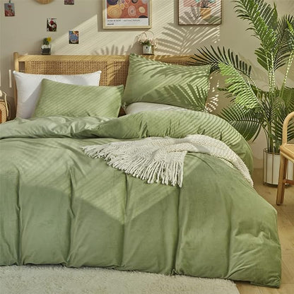 Sage Velvet Comforter Sets Solid Sage Green Flannel Bedding Set King Women 3 Pieces Sage Green Velvet Blanket Winter Bedding Set Men Sage Green Flannel Bed Comforter Set King Bedding Set