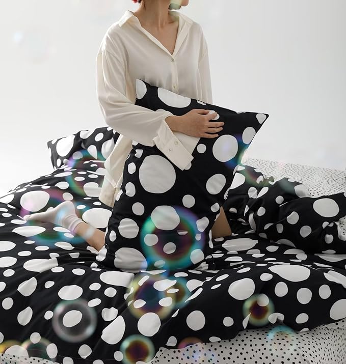 White Polka Dots Comforter California King Black White Dots Print Reversible Gingham Cal King Bedding Comforter Set Boys Girls Black White Bed Sets Soft 3Pcs Cal King Comforter Sets