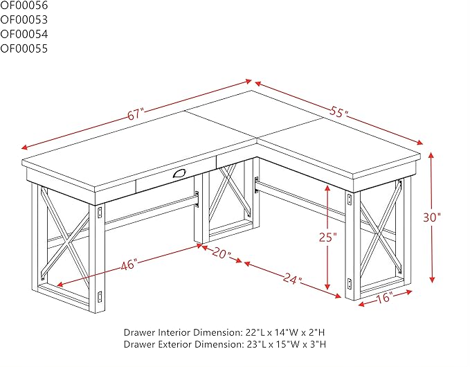 NicBex Laik-DW-00061-DX Desks, 67" W x 55" D x 30" H, White+Oak