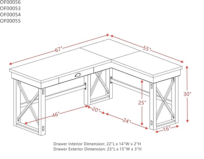 NicBex Laik-DW-00059-DX Desks, 67" W x 55" D x 30" H, White+Gray