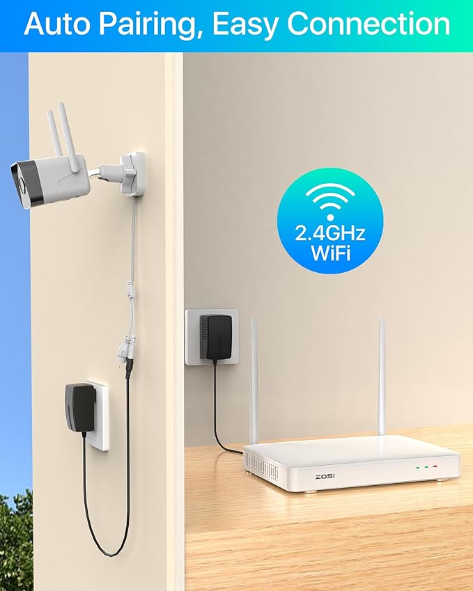 ZOSI 2.5K WiFi Security Camera Wireless Outdoor System,2TB HDD,8 Channel NVR for 24/7 Recording,4 x 4MP Cameras for Home with Color Night Vision,Person Vehicle Detection,2-Way Talk,Siren Alarm,Plug-in