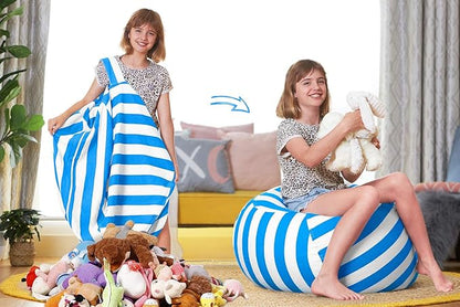 Aubliss Stuffed Animal Bean Bag Storage Chair (Blue/White Striped, Large (38''))