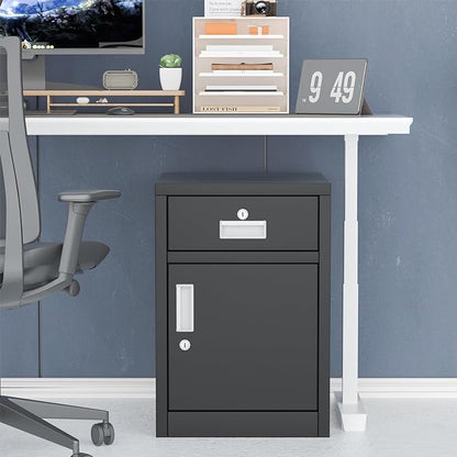 File Cabinet with Lock, Under Desk Locking Cabinet,Filing Cabinet for Home Office,Metal Filing Cabinet,Printer Stand Cabinet (Black)