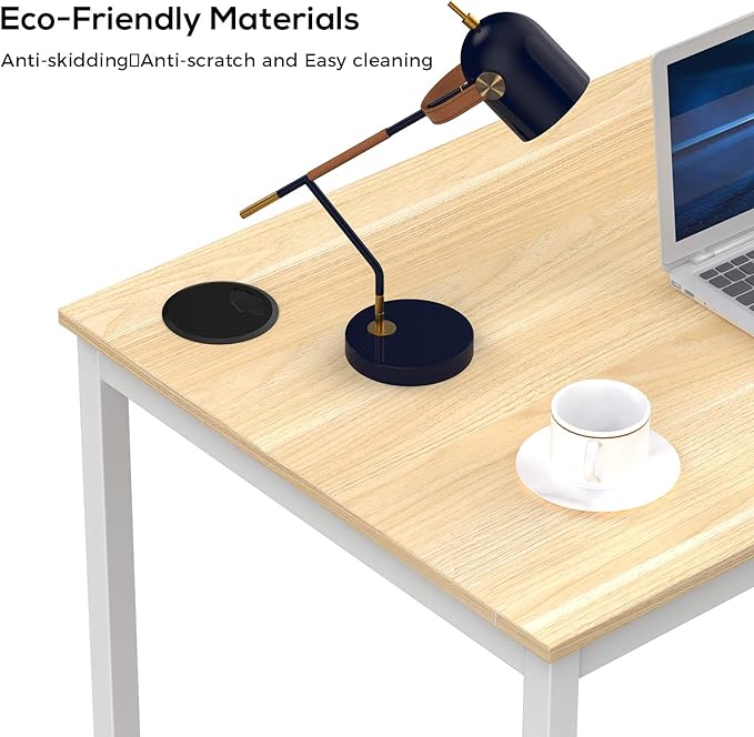 It's_Organized Computer Desk 47 Inch Home Office Study Writing Desk,Modern Simple Laptop Computer Table, Easy Assembly, Industrial Style, White Metal Frame,Wood Grain