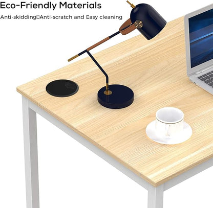 It's_Organized Computer Desk 47 Inch Home Office Study Writing Desk,Modern Simple Laptop Computer Table, Easy Assembly, Industrial Style, White Metal Frame,Wood Grain