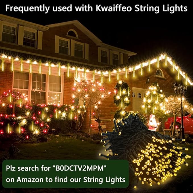 Kwaiffeo Outdoor Christmas Lights, Meteor Shower Lights 12 inch 8 Tube 192 LED Icicle Christmas Lights for Tree Thanksgiving New Year Holiday Party, Wedding Lights Wedding Decorations, Warm White