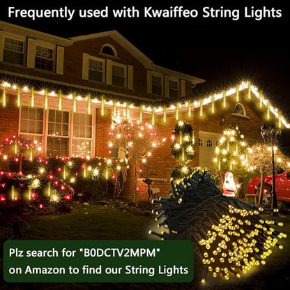 Kwaiffeo Outdoor Christmas Lights, Meteor Shower Lights 12 inch 8 Tube 192 LED Icicle Christmas Lights for Tree Thanksgiving New Year Holiday Party, Wedding Lights Wedding Decorations, Warm White
