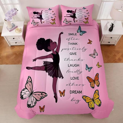 Black Girl Comforter Twin Sets,Black Girl Magic Bedding Set,African American Girl Comforter Set for Kids Teens,Cute Afro Melanin Princess Toddler Bed Set