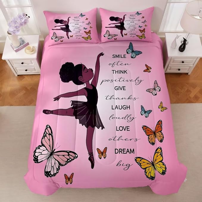 Black Girl Comforter Full Sets,Black Girl Magic Bedding Set,African American Girl Comforter Set for Kids Teens,Cute Afro Melanin Princess Toddler Bed Set