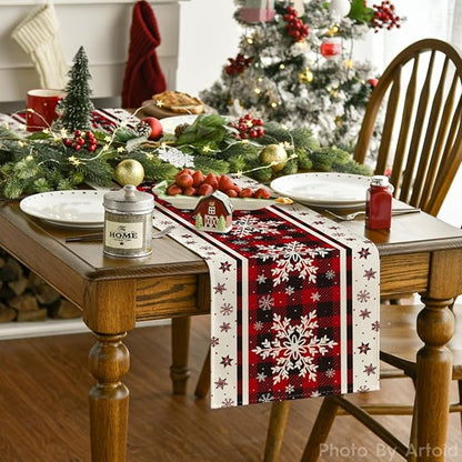 Artoid Mode Buffalo Plaid Snowflakes Christmas Table Runner, Seasonal Winter Kitchen Dining Table Decoration for Home Party Decor 13x90 Inch