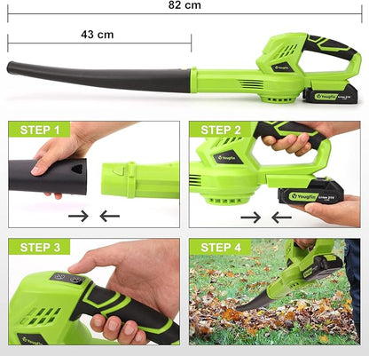 YOUGFIN Cordless Leaf Blower, 21V Powerful Motor, Electric Leaf Blower for Lawn Care, Battery Powered Leaf Blower Lightweight for Snow Blowing (Battery & Charger Included)