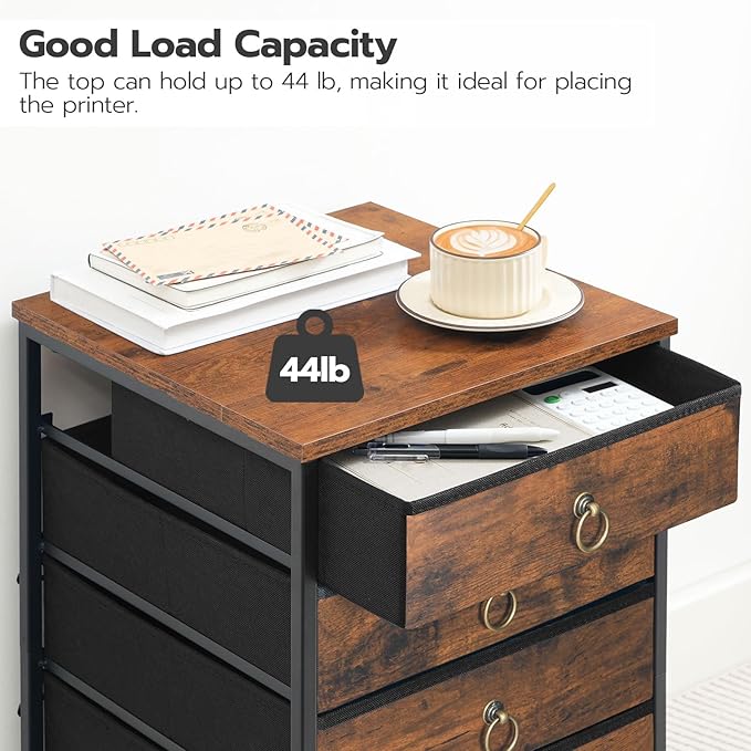 HOOBRO 5-Drawer Chest, File Cabinet, Office Cabinet with Drawers, Rolling Printer Stand, Filing Cabinet for Living Room, Home Office, Nonwovens Drawer, Easy Assembly, Rustic Brown BF50WJ01