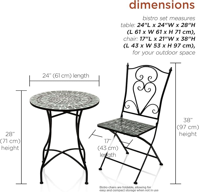 Alpine Corporation Alpine Marbled Glass Mosaic Bistro Set, Onesize, Black/Gray