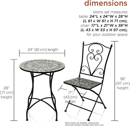 Alpine Corporation Alpine Marbled Glass Mosaic Bistro Set, Onesize, Black/Gray