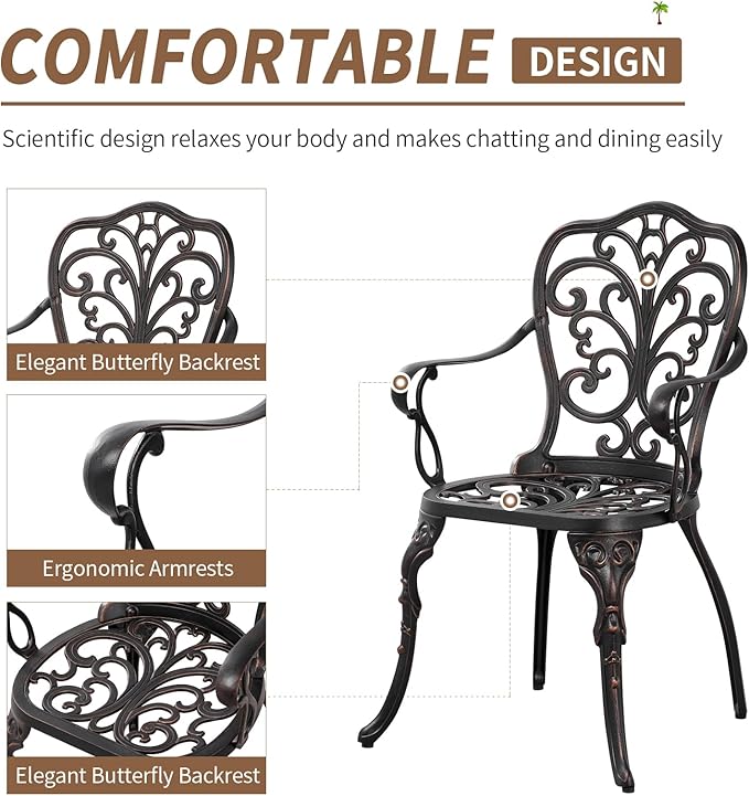 3 Piece Patio Furniture Dining Set Aluminum Patio Bistro Set Outdoor Furniture with Umbrella Hole for Yard, Balcony, Bronze