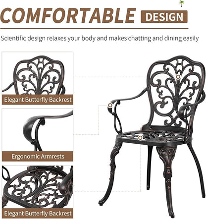 3 Piece Patio Furniture Dining Set Aluminum Patio Bistro Set Outdoor Furniture with Umbrella Hole for Yard, Balcony, Bronze