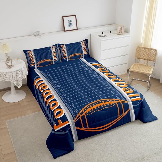 Feelyou Football Bedding Set Twin Size Sports Comforter Set for Kids Boys Girls Decor Soccer Ball Game Comforter Microfiber American Football Duvet Set Bedroom Quilt Set
