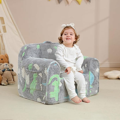 Comfy Toddler Chair Kids Chair,Toddler Foam Chair,Kids Armchair Toddler Couch Baby Kids Sofa Reading Chair with Glow in The Dark(Glow Dino)