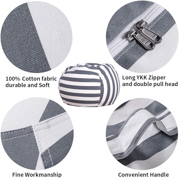 Wekapo Stuffed Animal Storage Bean Bag Chair Cover for Kids | Stuffable Zipper Beanbag for Organizing Children Plush Toys Large Premium Cotton Canvas (Gray, XX-Large)