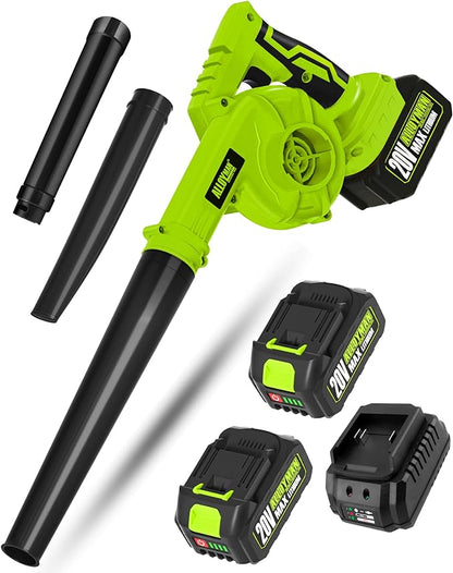Alloyman Leaf Blower, 20V Cordless Leaf Blower, with 2 X 4.0Ah Battery & Charger, 2-in-1 Electric Leaf Blower & Vacuum for Yard Cleaning/Snow Blowing. Green