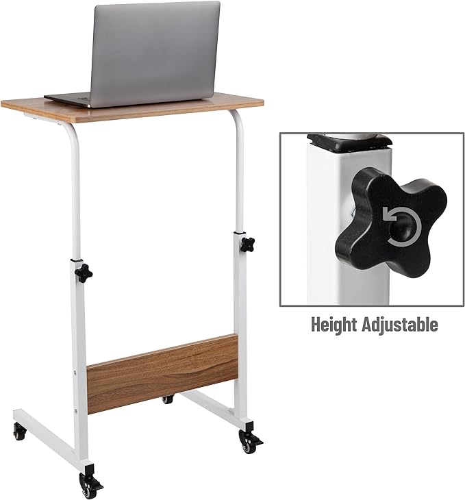 Mind Reader Woodland Collection, Mobile Sit/Stand Laptop Desk Adjustable, Lockable Casters, Portable, 21.75" L x 15.75" W x 33" H, Medium, Brown