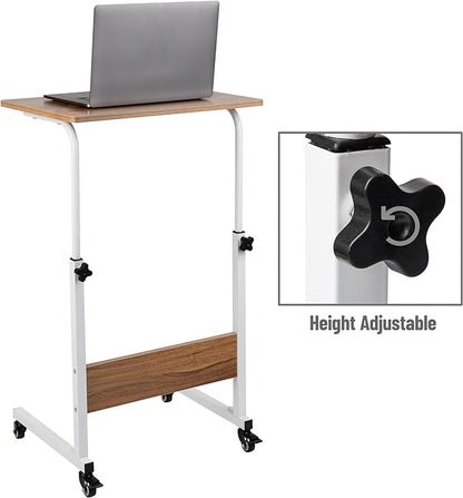 Mind Reader Woodland Collection, Mobile Sit/Stand Laptop Desk Adjustable, Lockable Casters, Portable, 21.75" L x 15.75" W x 33" H, Medium, Brown
